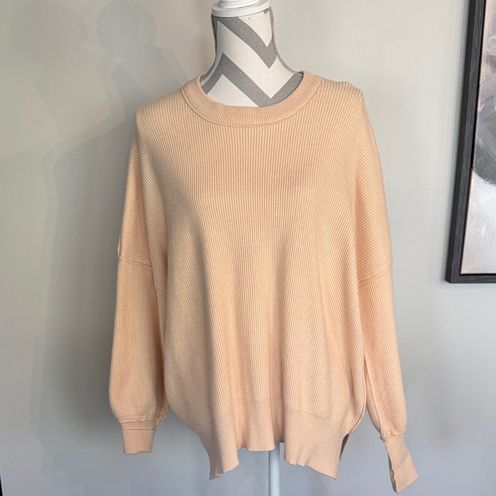 Women's Cream Crewneck Ribbed Sweater